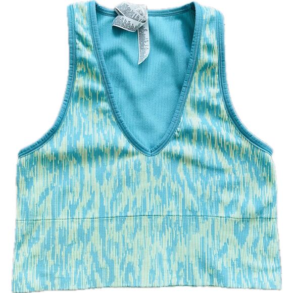 Athleta Aurora Seamless Rib Crop Tank Women's Top Green Yellow Small Compression - Picture 3 of 4